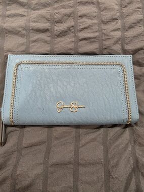 Jessica Simpson Powder Blue Zip-Around Wallet with Gold Trim